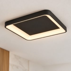 Eglo loretello plafoniera led 12w cct 2700k 6500k 35cm con telecomando per cucina moderna quadrata nera