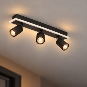 Eglo rimbocchi 1 plafoniera con 3 faretti led 20w 3000k orientabili 46cm per corridoio moderna nera