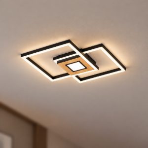 Eglo marinello plafoniera led 38,2w cct 2700k 6500k 48,5cm con telecomando per soggiorno moderna nera e marrone