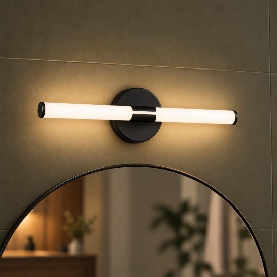 Eglo ramola applique per specchio led 7,5w cct 3000k 6500k 45cm ip44 per bagno moderna nera