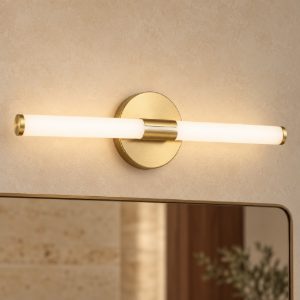 Eglo ramola applique per specchio led 7,5w cct 3000k 6500k 45cm ip44 per bagno moderna ottone