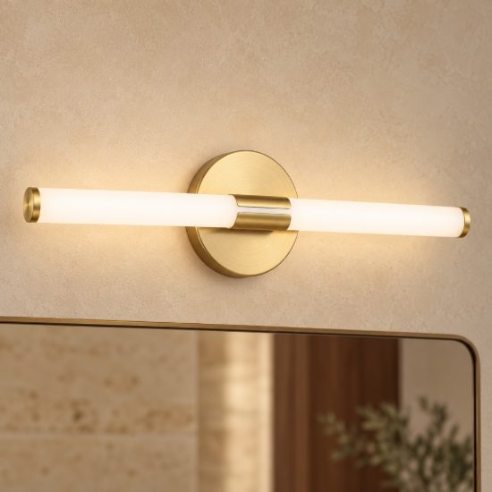 Eglo ramola applique per specchio led 7,5w cct 3000k 6500k 45cm ip44 per bagno moderna ottone