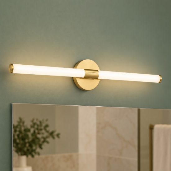 Eglo ramola applique per specchio led 11w cct 3000k 6500k 60cm ip44 per bagno moderna ottone