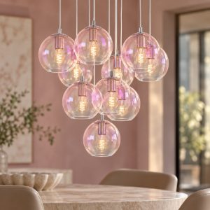 Eglo ariscani 2 lampadario 10 luci 64,5cm per sala da pranzo moderno cromato con sfere iridescenti