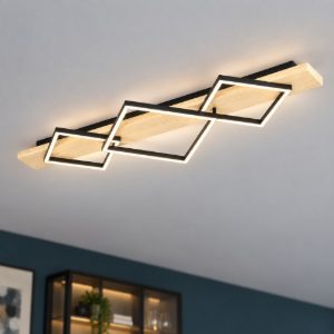 Eglo boyal plafoniera led 42w 3000k 101cm per soggiorno moderna 3 luci nero e marrone