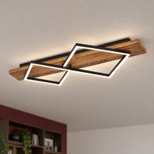 Eglo boyal plafoniera led 28w 3000k 78cm per soggiorno rustica 2 luci nero e marrone rustico