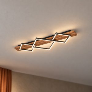 Eglo boyal plafoniera led 42w 3000k 101cm per soggiorno rustica 3 luci nero e marrone rustico