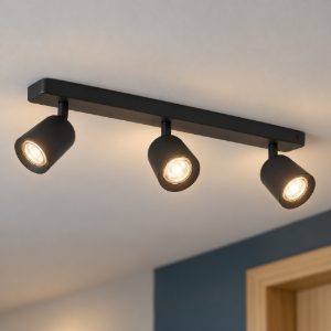 Eglo camaldoli plafoniera con 3 faretti gu10 orientabili 52cm per corridoio moderna nera