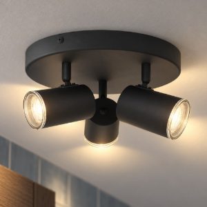 Eglo consuma 1 plafoniera con 3 faretti gu10 orientabili 25cm ip44 per bagno moderna nera
