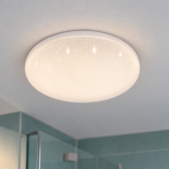 Eglo frania plafoniera led 18w cct 3000k 6000k 31cm ip44 per bagno moderna bianca effetto cristallo