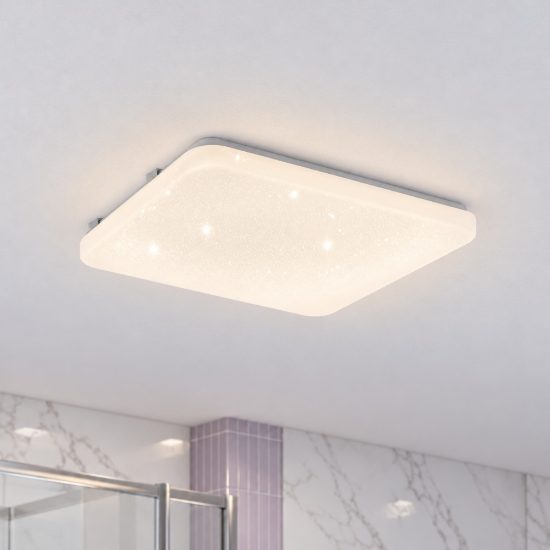 Eglo frania plafoniera led 18w cct 3000k 6000k 33cm ip44 per bagno moderna bianca effetto cristallo