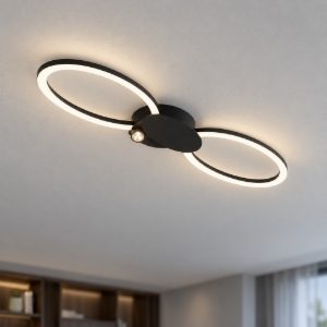 Eglo venticello 1 plafoniera led 20,91w 3000k 66cm per soggiorno moderna due anelli nera
