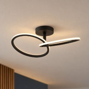 Eglo congiunti plafoniera led 12w cct 2700k 6500k 46,5cm per soggiorno moderna due anelli nera