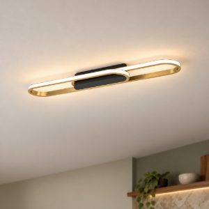 Eglo conivarena plafoniera led 20w cct 2700k 6500k 69cm per cucina moderna nero e ottone