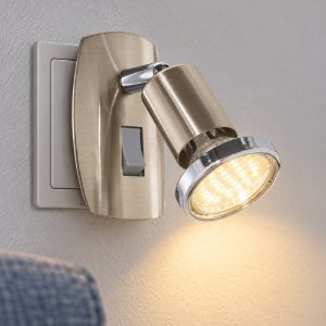 Eglo mini 4 faretto con spina gu10 led 2,8w 3000k 10cm moderno nichel e cromo