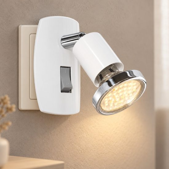 Eglo mini 4 faretto con spina gu10 led 2,8w 3000k 10cm moderno bianco e cromo