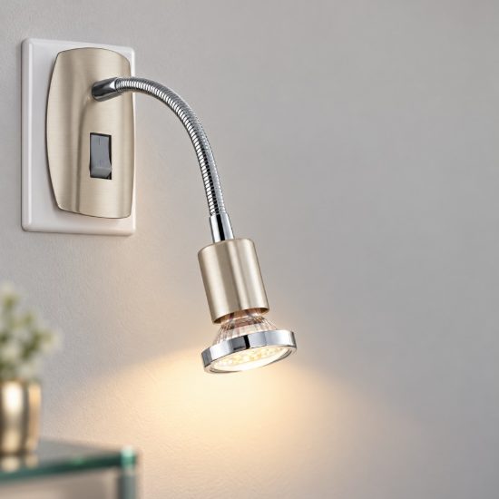 Eglo mini 4 faretto con spina gu10 led 2,8w 3000k 18cm moderno nichel e cromo