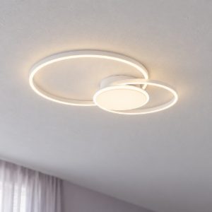 Eglo amandolo 2 plafoniera led 22w rgb 2700k 6500k 52cm con telecomando per soggiorno moderna due anelli bianca