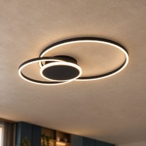 Eglo amandolo 2 plafoniera led 22w rgb 2700k 6500k 52cm con telecomando per soggiorno moderna due anelli nera
