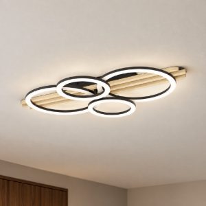 Eglo cembrano plafoniera led 30w 3000k 73cm per soggiorno moderna anello nero e naturale