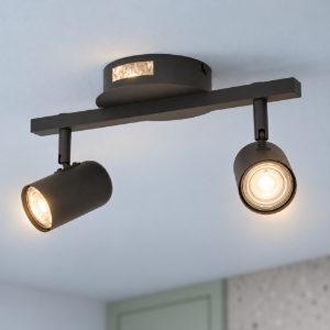 Eglo montemurro plafoniera con 2 faretti led 9,4w cct 2700k 6500k orientabili 32cm per ingresso moderna nera