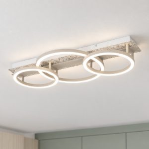 Eglo crispieri plafoniera per cucina moderna tre anelli grigio chiaro led 40w 2700k 68cm