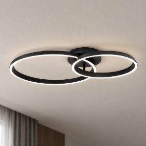 Eglo girifalco plafoniera led 30w cct 2700k 6500k 67cm per soggiorno moderna due anelli nera