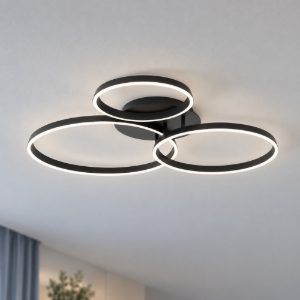 Eglo girifalco plafoniera led 40w cct 2700k 6500k 96cm per soggiorno moderna tre anelli nera