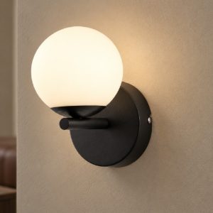 Applique moderna da parete per soggiorno opale e nero led 8w 3000k