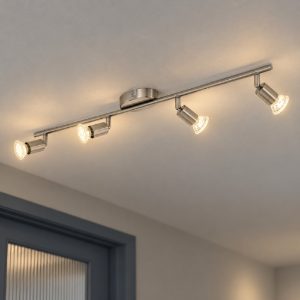 Eglo buzz-led plafoniera con 4 faretti gu10 led 11,2w 3000k orientabili 68,5cm per corridoio moderna nichel