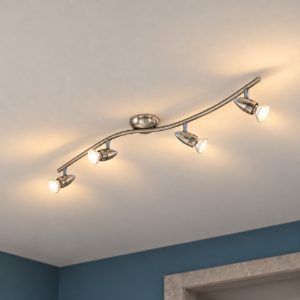 Eglo magnum-led plafoniera con 4 faretti gu10 led 11,2w 3000k orientabili 64,5cm per ingresso moderna nichel e cromo
