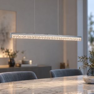 Eglo cardito 1 lampadario led 36w cct 2700k 5000k 100cm per sala da pranzo moderno con cristalli cromato