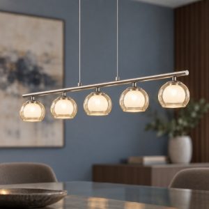 Eglo romagnese lampadario led 16,5w 3000k 5 luci 90cm per sala da pranzo moderno nichel