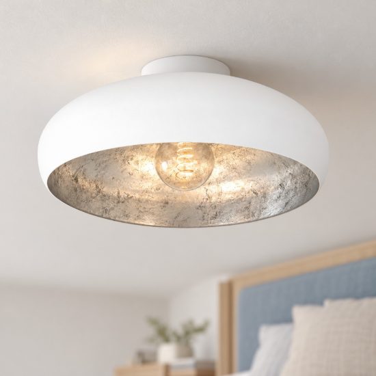 Eglo mogano plafoniera 40cm per camera da letto moderna bianca e argento