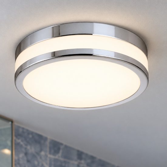 Eglo palermo plafoniera led 10,8w 3000k 22,5cm ip44 per bagno moderna cromo