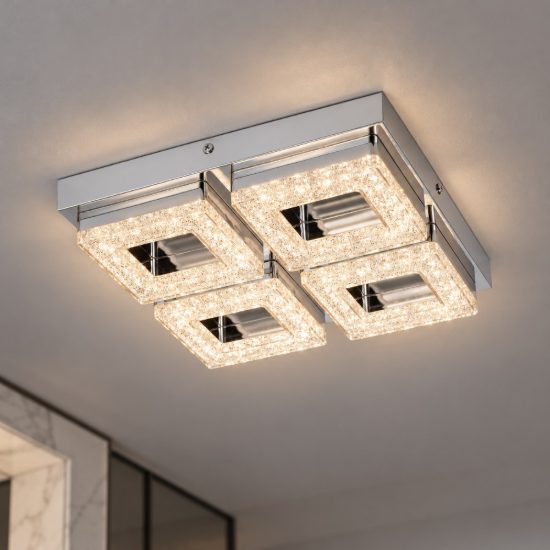 Eglo fradelo plafoniera led 14w 3000k 28cm per ingresso classica cromo con cristalli