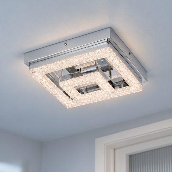 Eglo fradelo plafoniera led 11,5w 3000k 26cm per ingresso classica cromo con cristalli
