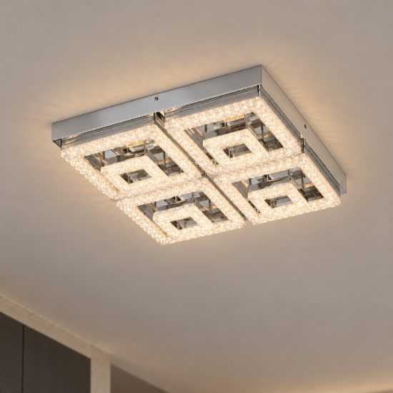 Eglo fradelo plafoniera led 46,5w 3000k 52cm per soggiorno classica cromo con cristalli