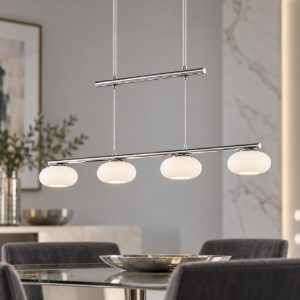 Eglo aleandro 1 lampadario led 18w 3000k 4 luci 80cm dimmerabile per sala da pranzo moderno cromo