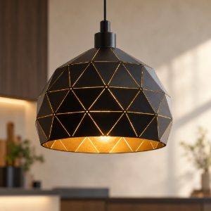 Eglo roccaforte lampadario a sospensione 40cm per cucina moderno nero e oro