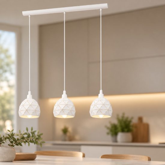 Eglo roccaforte lampadario a sospensione 3 luci 75cm per cucina moderno bianco