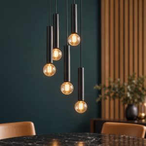 Eglo cortenova lampadario a sospensione 5 luci 35cm per sala da pranzo moderno nero