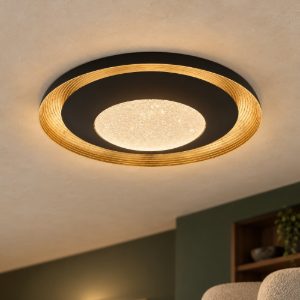 Eglo canicosa 2 plafoniera led 28w cct 2700k 6500k 49,5cm con telecomando per soggiorno moderna nera e oro