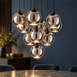 Eglo ariscani lampadario a sospensione 10 luci 65,5cm per sala da pranzo moderno nero con sfere fumé