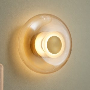 Applique oro vetro tonda design moderna per soggiorno led 5w 3000k 18cm