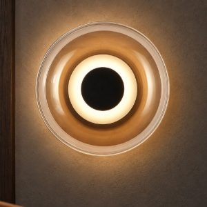 Applique per salotto nero vetro led 5w 3000k 18cm tonda design moderna