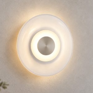 Applique nichel vetro tonda design moderna per sala da pranzo led 5w 3000k 18cm