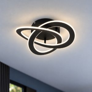 Eglo rolimare plafoniera led 35w 4000k 42cm per soggiorno moderna due anelli nera