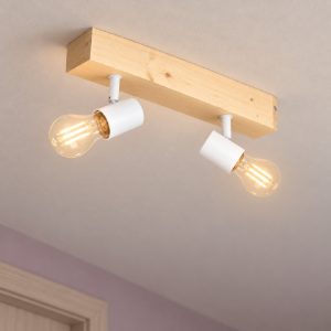 Eglo townshend 3 plafoniera con 2 faretti e27 orientabili 30cm per corridoio moderna marrone e bianca