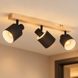 Eglo batallas plafoniera con 3 faretti e27 orientabili 48cm per corridoio moderna marrone e nera